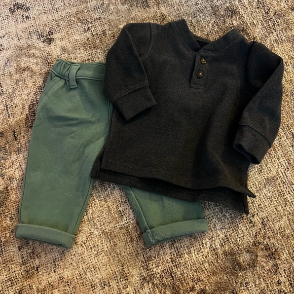 3 Month Black Henley Shirt and Green Pants Set - Picture 1 of 1